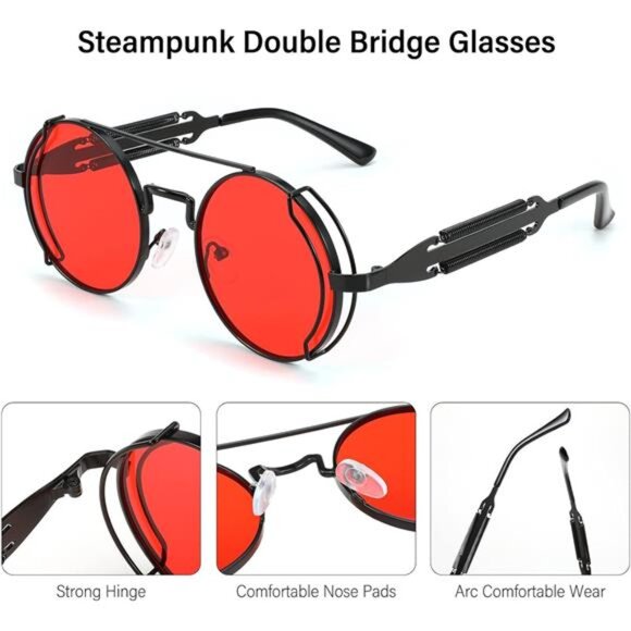 Polarized Aviator Sunglasses Men Women Round Steampunk Metal Frame UV400 Retro - Picture 4 of 6